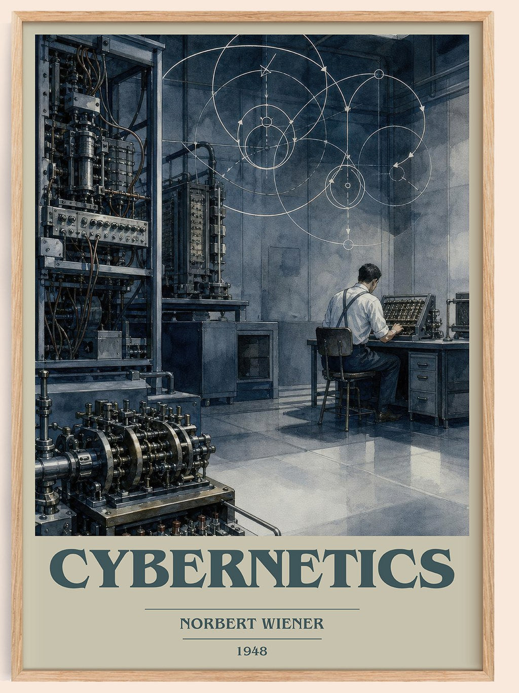 Cybernetics book cover book poster by Norbert Wiener – framed literary art print