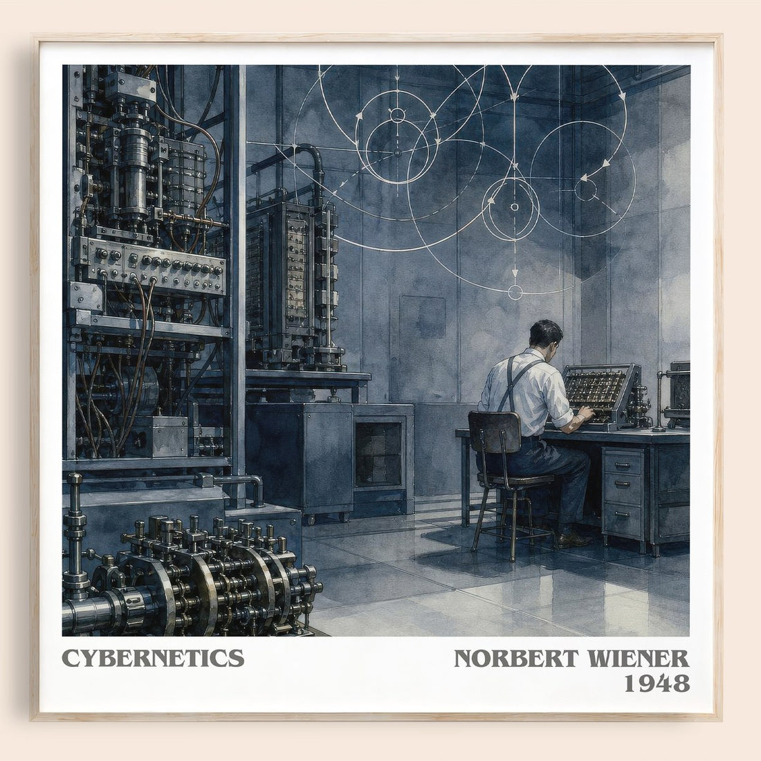 Cybernetics literary book poster by Norbert Wiener – framed literary art print