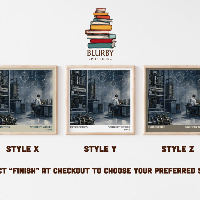 Cybernetics literary print in frame leaning in hallway – __new__:educational wall art