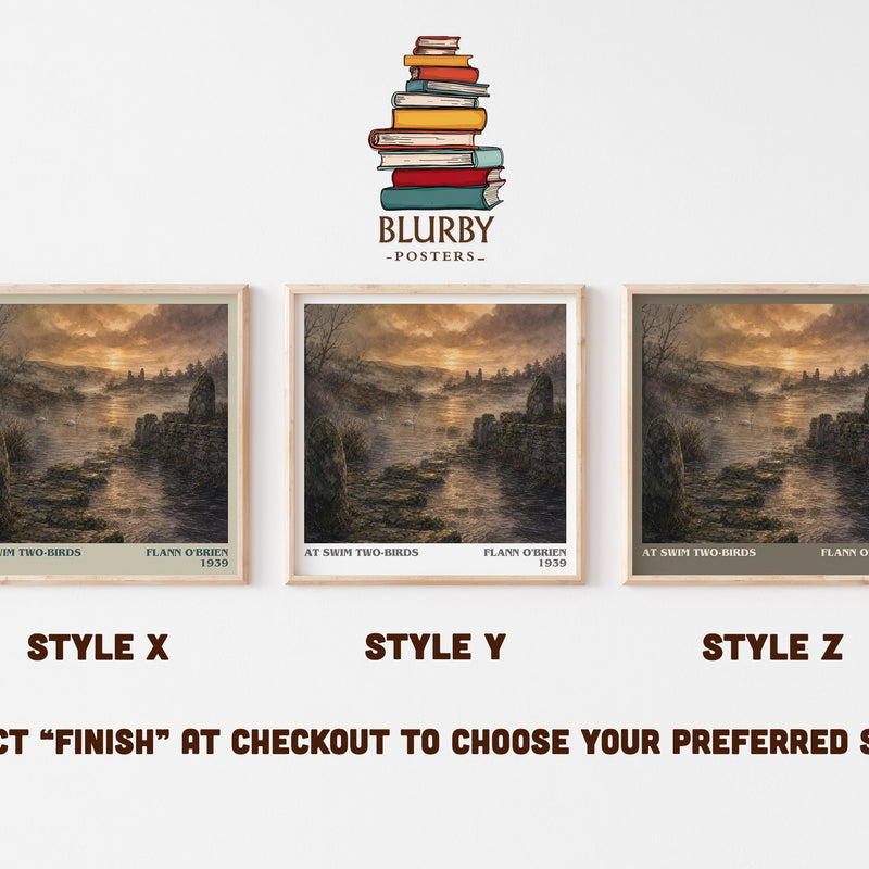 At Swim Two-Birds literary print in frame leaning in hallway – literary fiction wall art