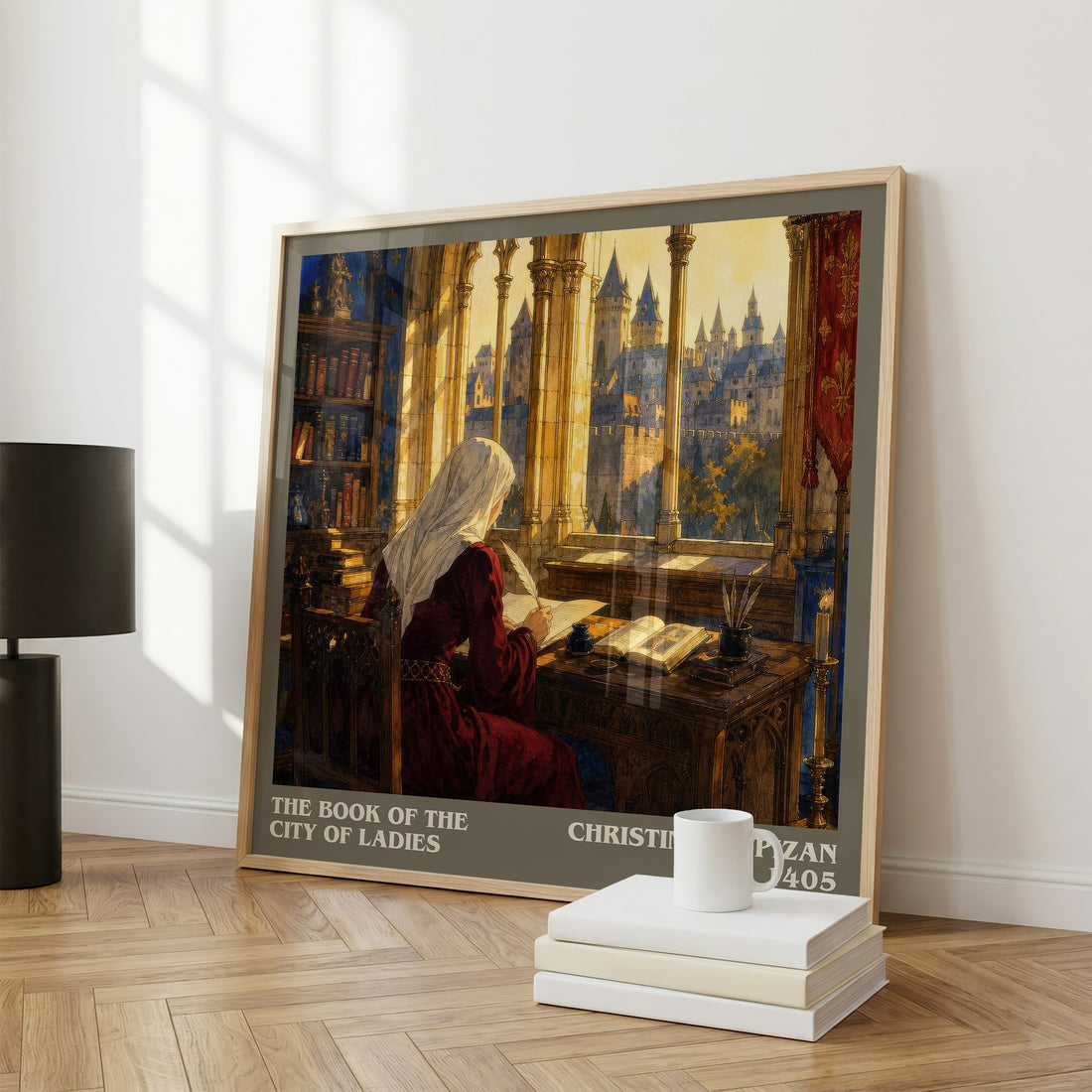 The Book of the City of Ladies literary print framed by window – literary home decor