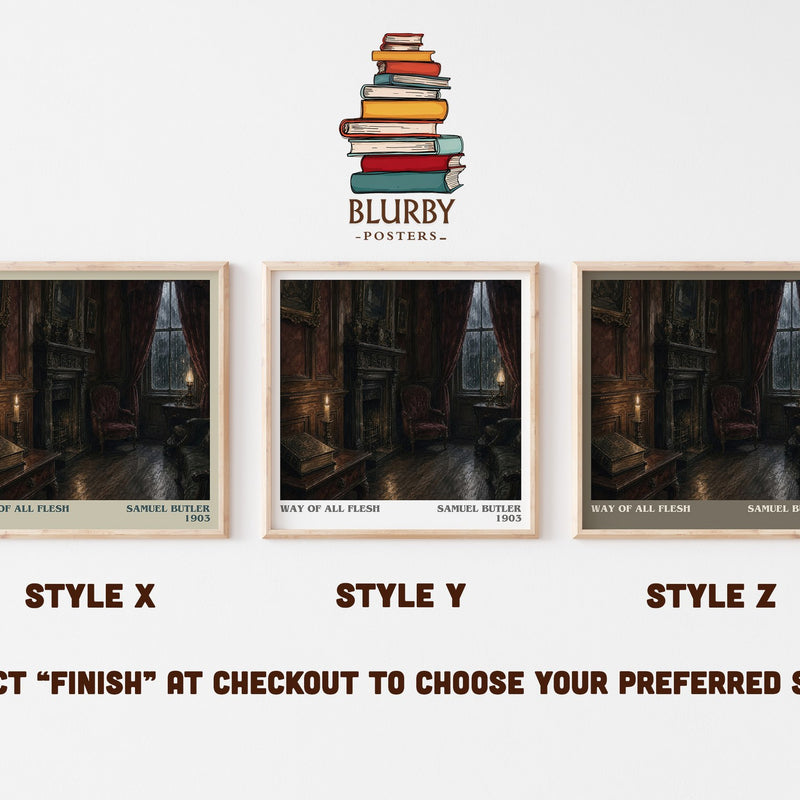 Way of All Flesh literary print in frame leaning in hallway – satire wall art