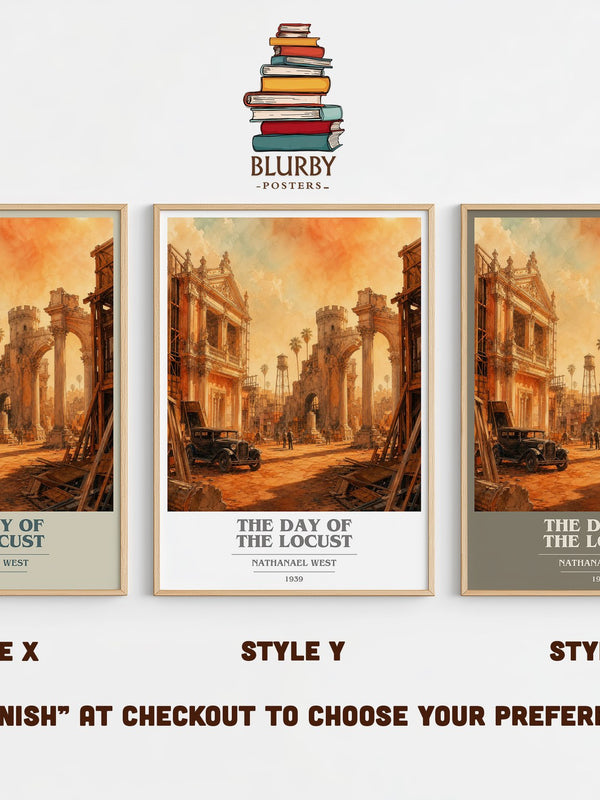 The Day of the Locust book cover print in frame leaning in hallway – satire wall art