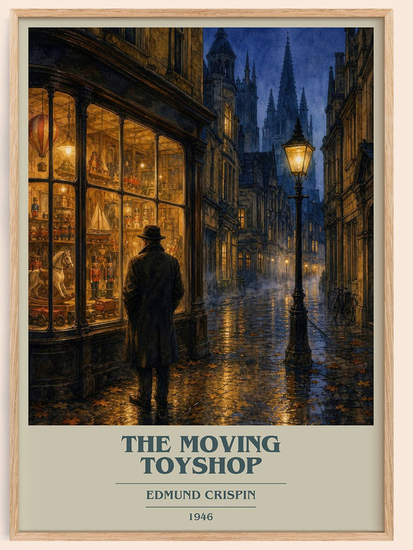The Moving Toyshop book cover book poster by Edmund Crispin – framed literary art print