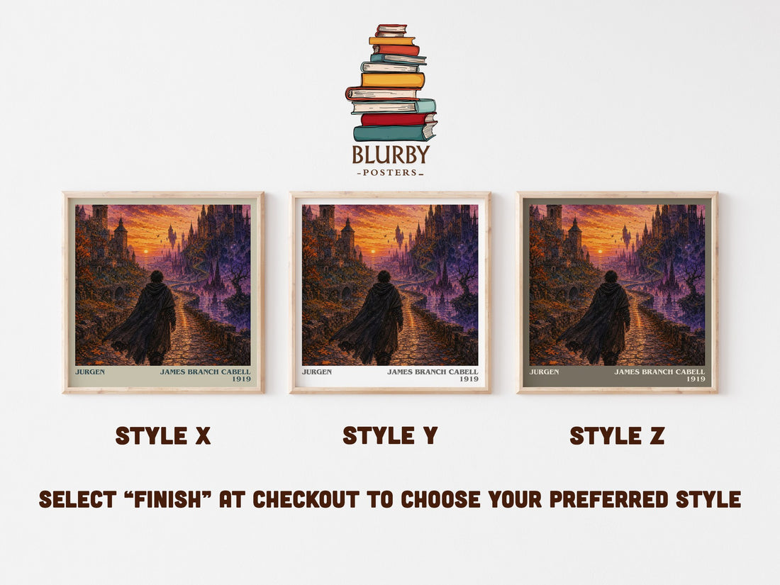 Jurgen literary print in frame leaning in hallway – fantasy wall art (mockup)