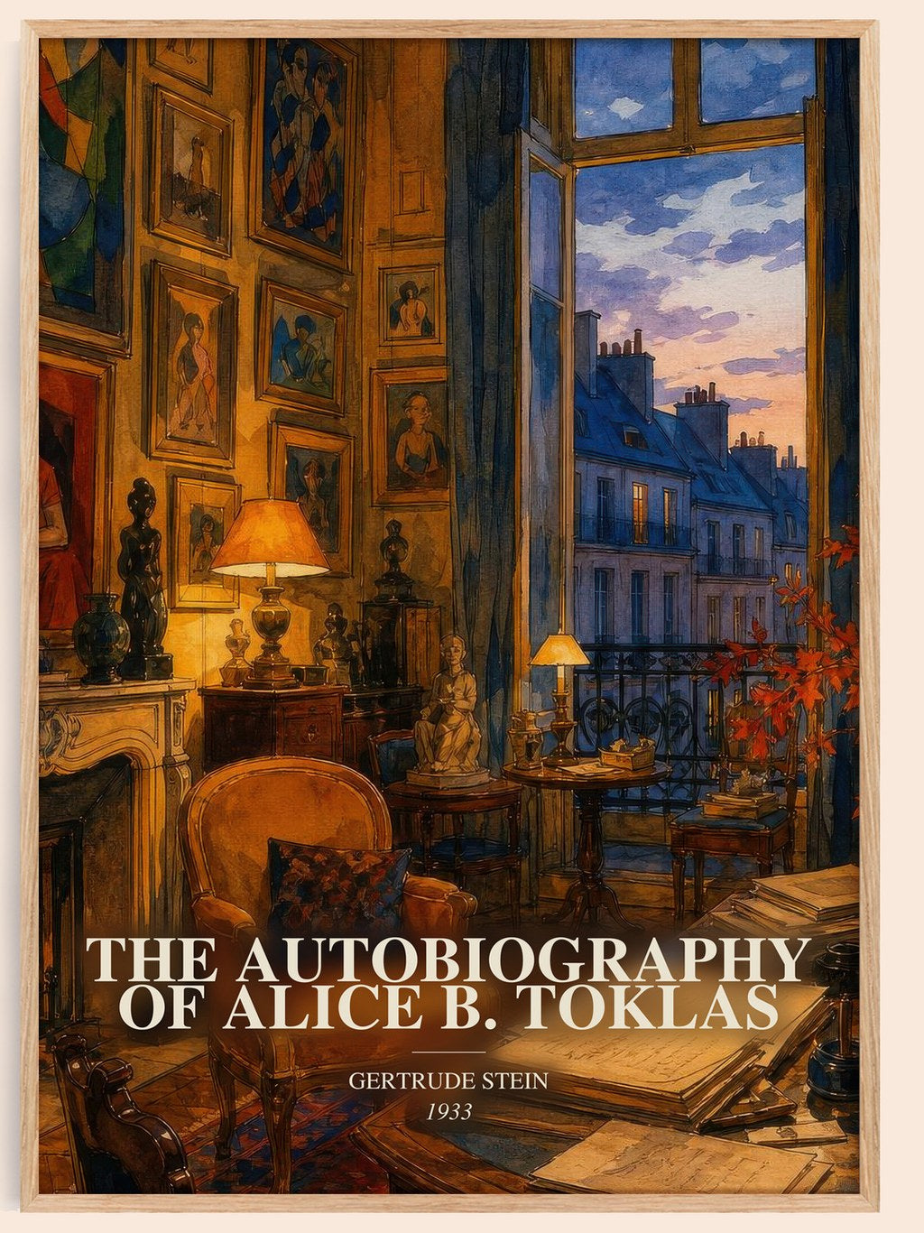 The Autobiography of Alice B. Toklas watercolour book poster by Gertrude Stein – framed literary art print