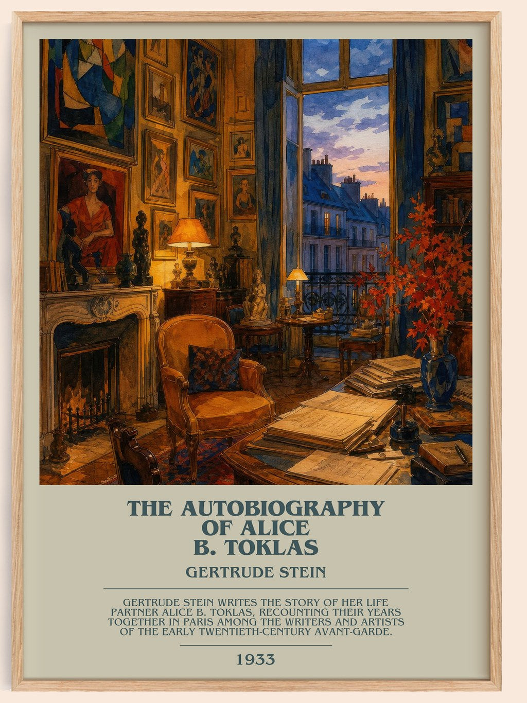 The Autobiography of Alice B. Toklas bookish book poster by Gertrude Stein – framed literary art print