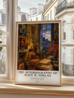 The Autobiography of Alice B. Toklas book cover print in frame leaning in hallway – memoir wall art