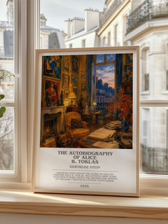 The Autobiography of Alice B. Toklas bookish print in frame leaning in hallway – memoir wall art