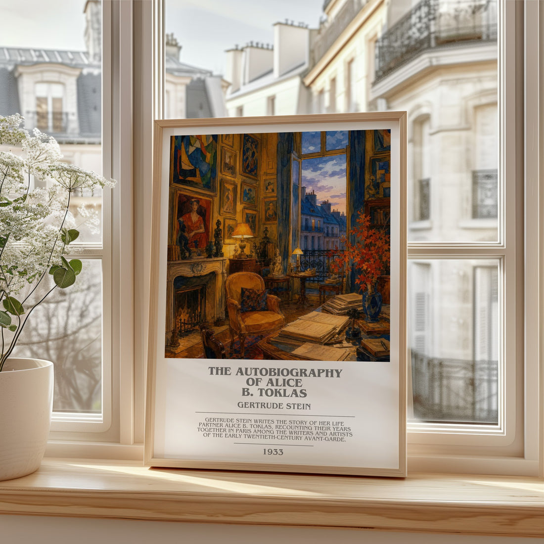The Autobiography of Alice B. Toklas bookish print in frame leaning in hallway – memoir wall art