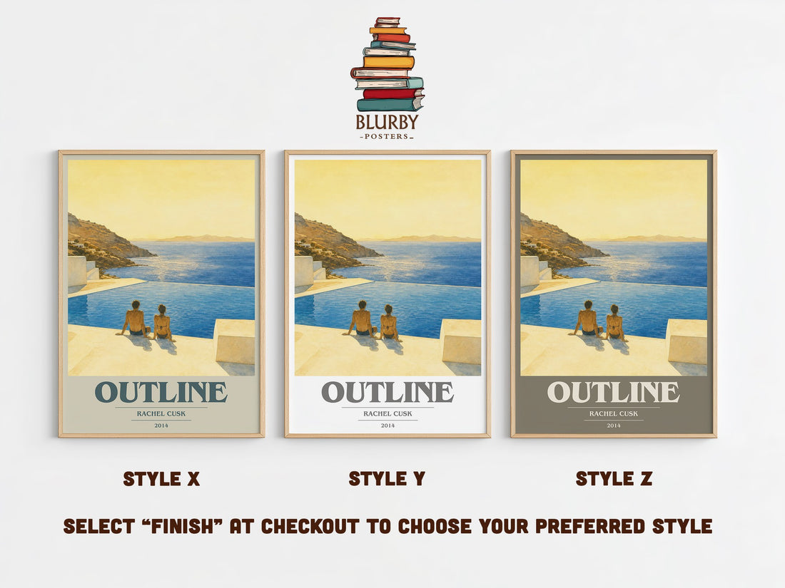 Outline book cover print in frame leaning in hallway – literary fiction wall art (mockup)