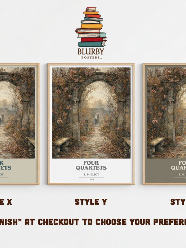 Four Quartets book cover print in frame leaning in hallway – poetry wall art