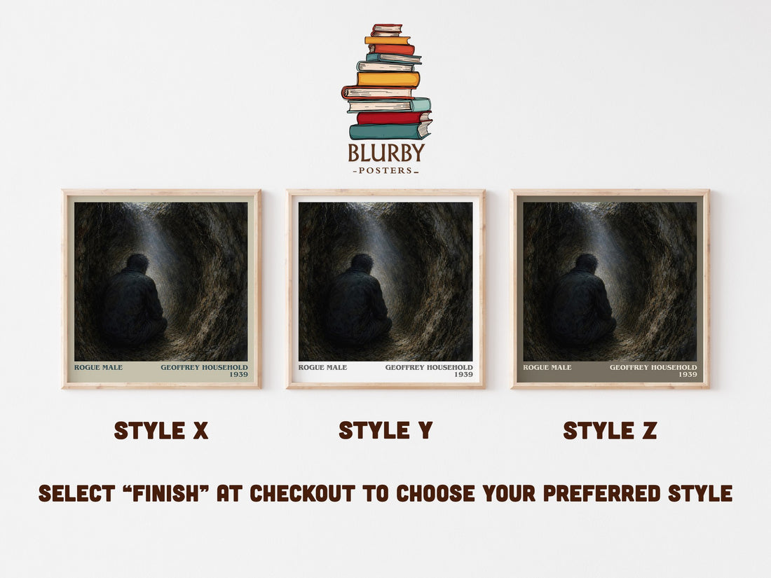 Rogue Male literary print in frame leaning in hallway – thriller wall art