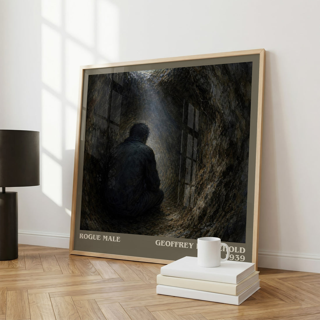 Rogue Male literary print framed by window – literary home decor