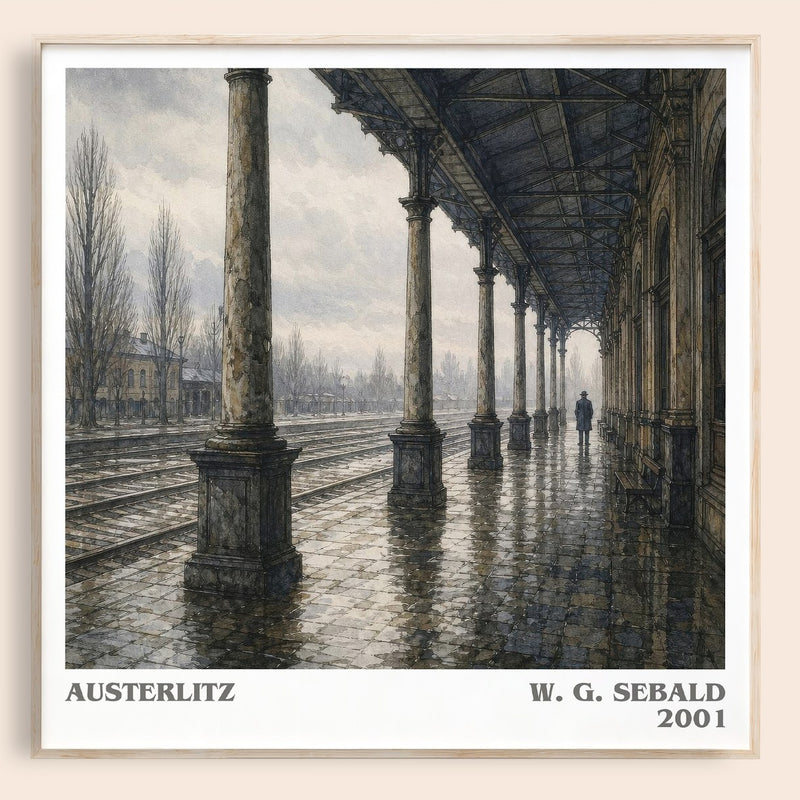 Austerlitz literary book poster by W. G. Sebald – framed literary art print
