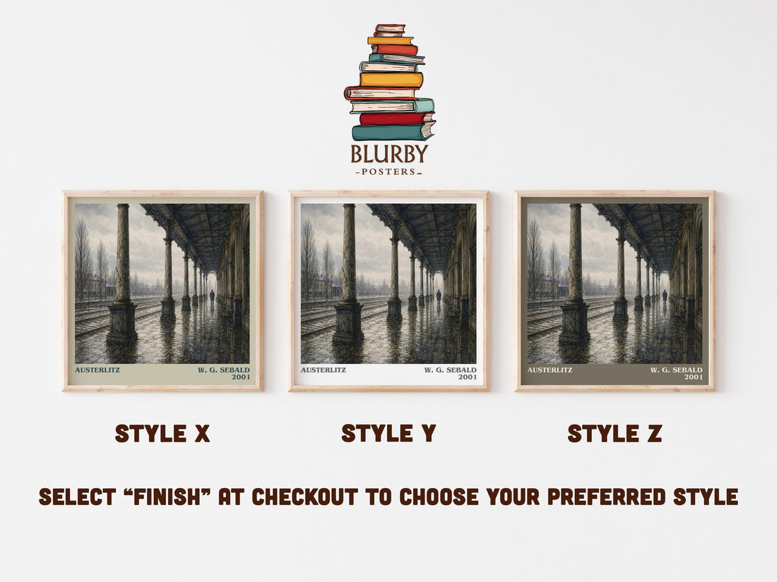 Austerlitz literary print in frame leaning in hallway – literary fiction wall art (mockup)