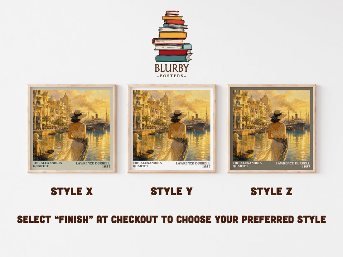 The Alexandria Quartet literary print in frame leaning in hallway – literary fiction wall art (mockup)