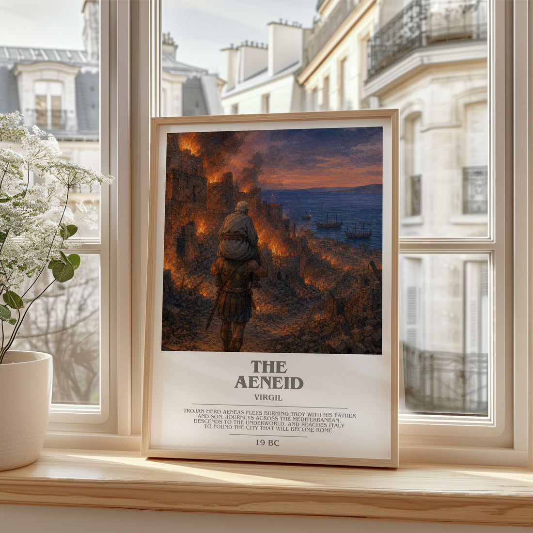 The Aeneid bookish print in frame leaning in hallway – poetry wall art