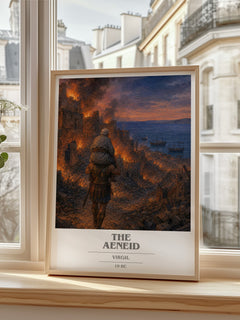 The Aeneid book cover print in frame leaning in hallway – poetry wall art
