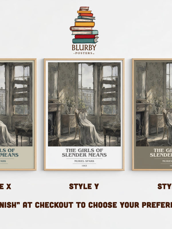 The Girls of Slender Means book cover print in frame leaning in hallway – literary fiction wall art