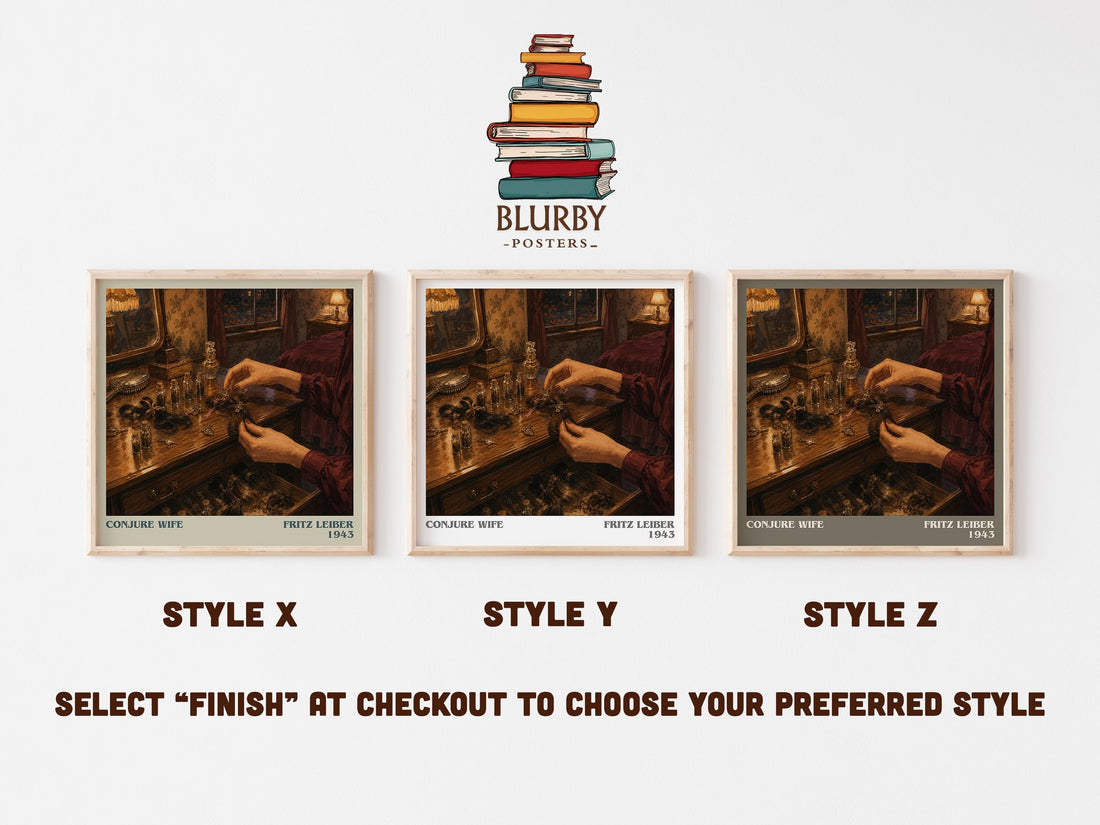 Conjure Wife literary print in frame leaning in hallway – horror wall art (mockup)