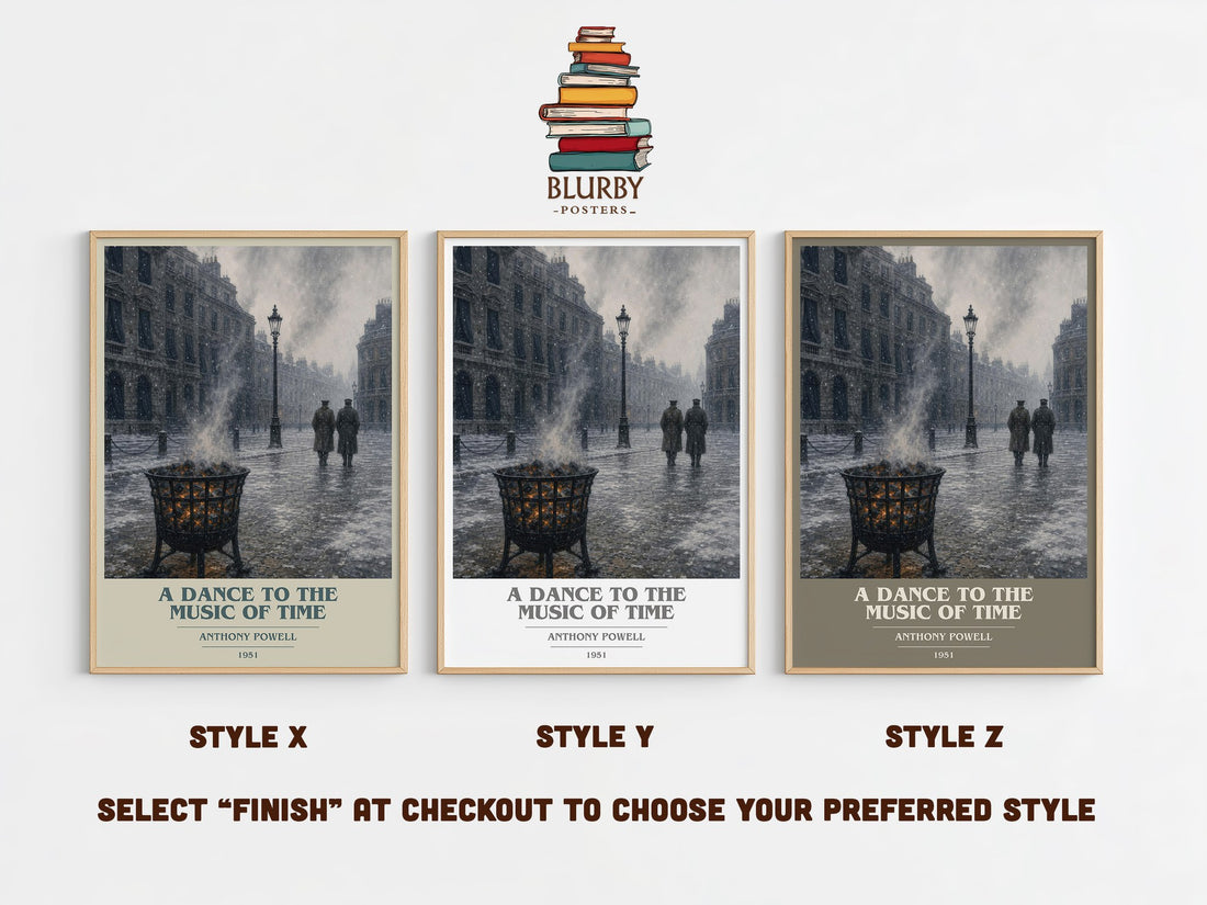 A Dance to the Music of Time book cover print in frame leaning in hallway – literary fiction wall art (mockup)
