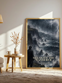 Melmoth the Wanderer watercolour print in frame leaning in hallway – gothic wall art