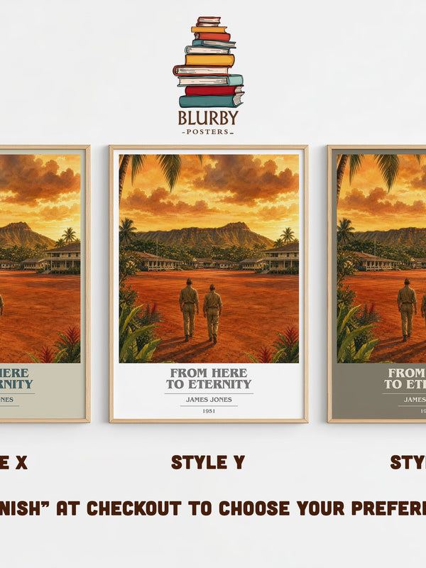 From Here to Eternity book cover print in frame leaning in hallway – literary fiction wall art
