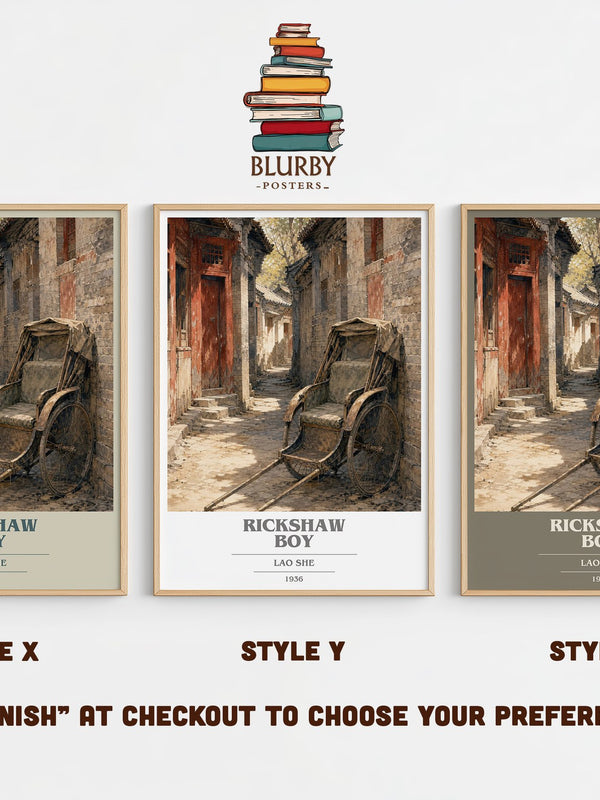 Rickshaw Boy book cover print in frame leaning in hallway – literary fiction wall art