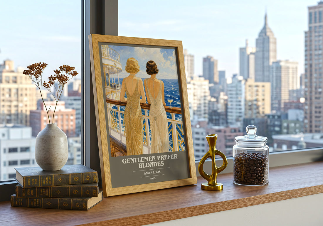 Gentlemen Prefer Blondes book cover print framed by window – literary home decor