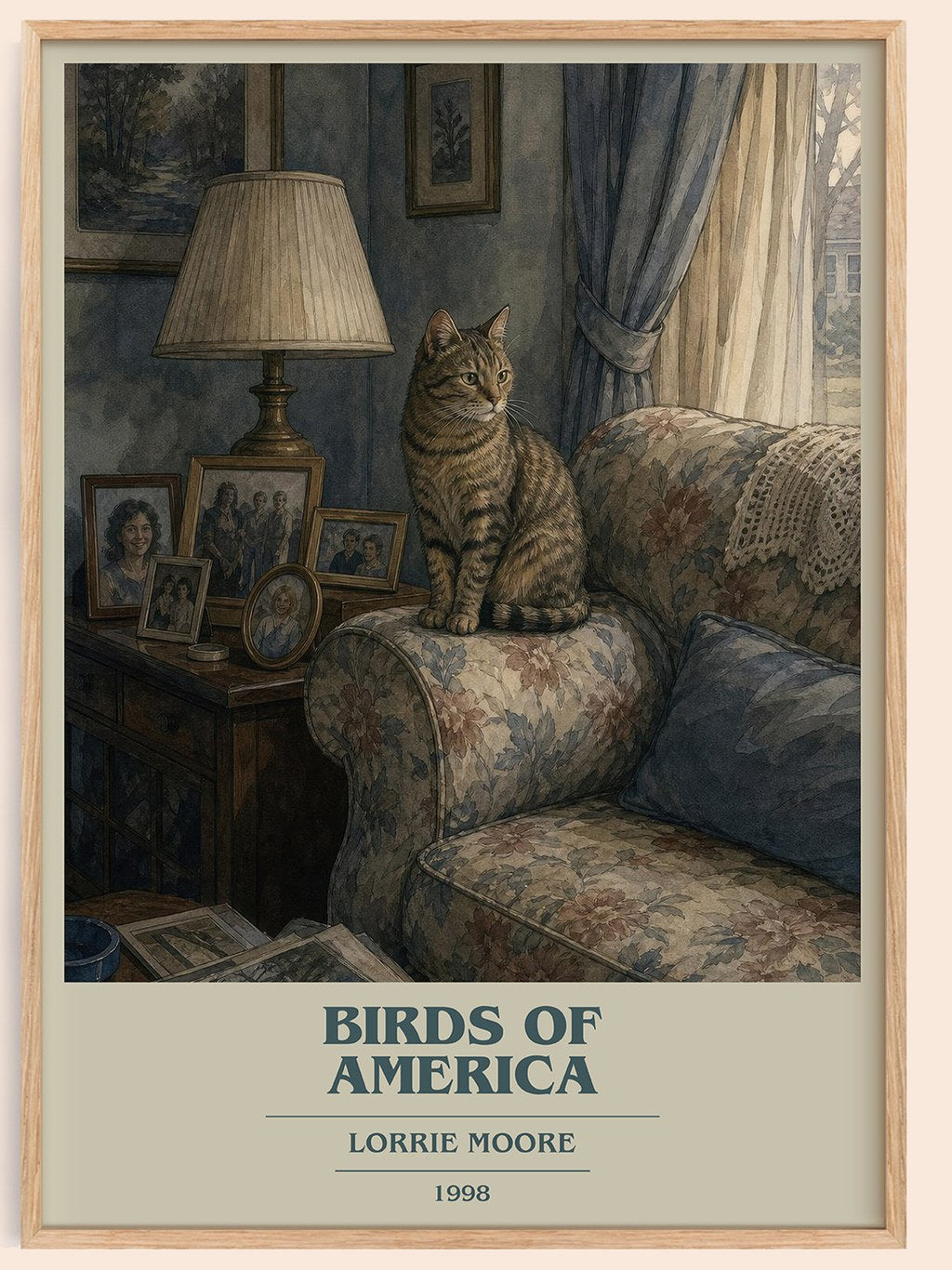 Birds of America book cover book poster by Lorrie Moore – framed literary art print