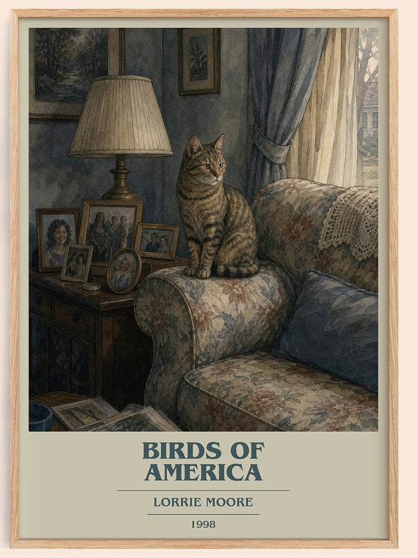 Birds of America book cover book poster by Lorrie Moore – framed literary art print