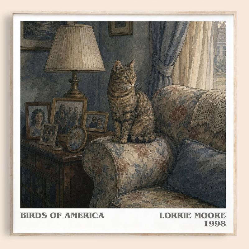 Birds of America literary book poster by Lorrie Moore – framed literary art print