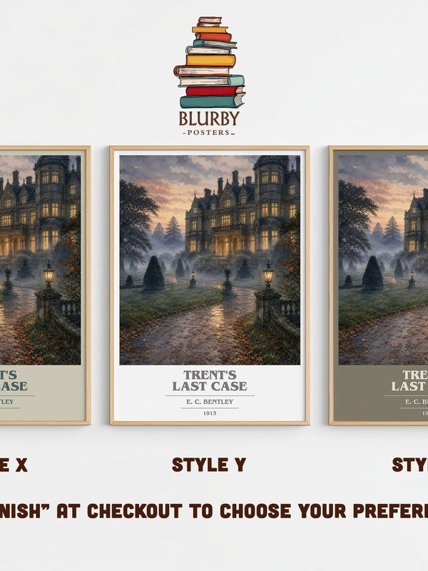 Trent's Last Case book cover print in frame leaning in hallway – mystery wall art