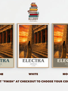 Electra book cover print framed by window – Stone, White and Mocha side by side – choose your colour