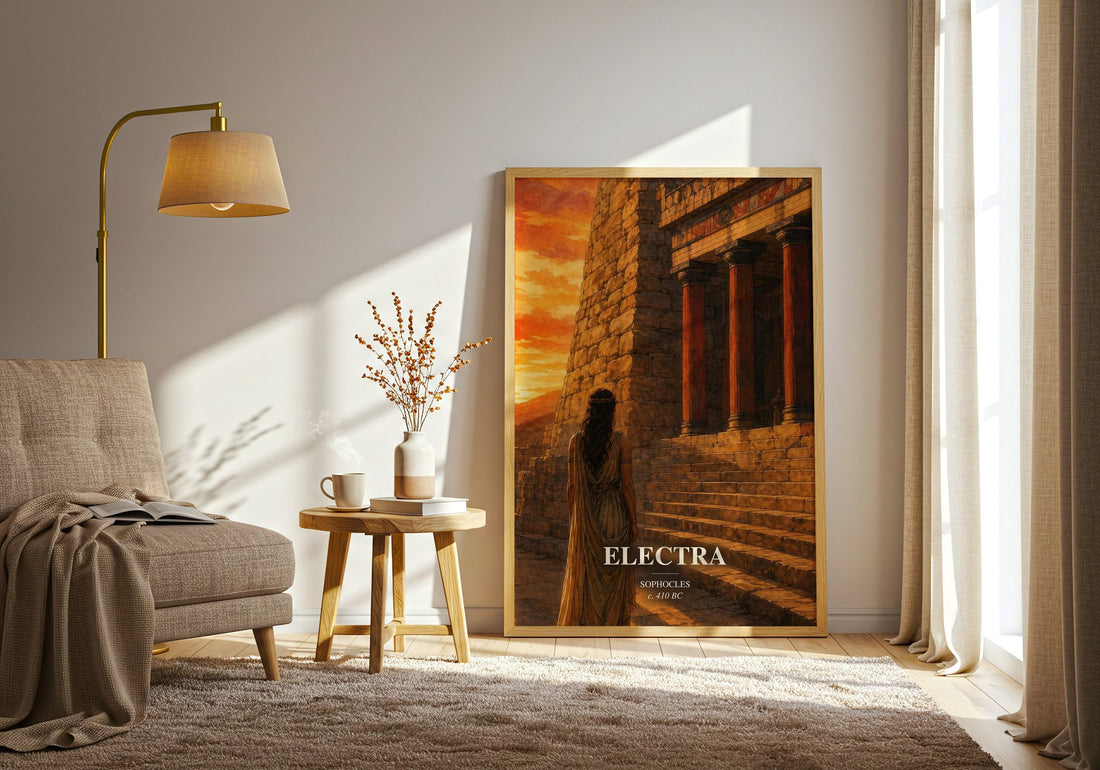 Electra watercolour print in frame leaning in hallway – classic literature wall art