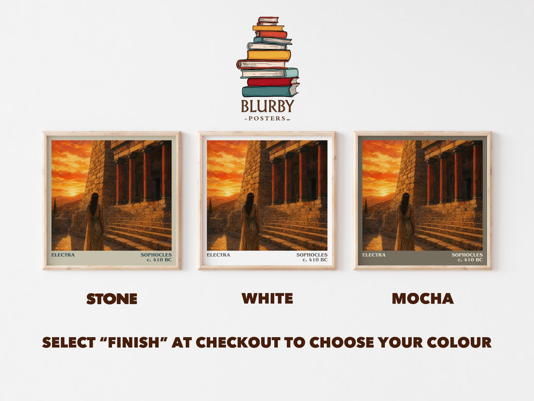 Electra literary print framed by window – Stone, White and Mocha square prints side by side – choose your colour