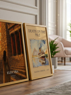Electra watercolour print framed by window – literary home decor