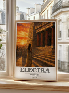Electra book cover print in frame leaning in hallway – classic literature wall art