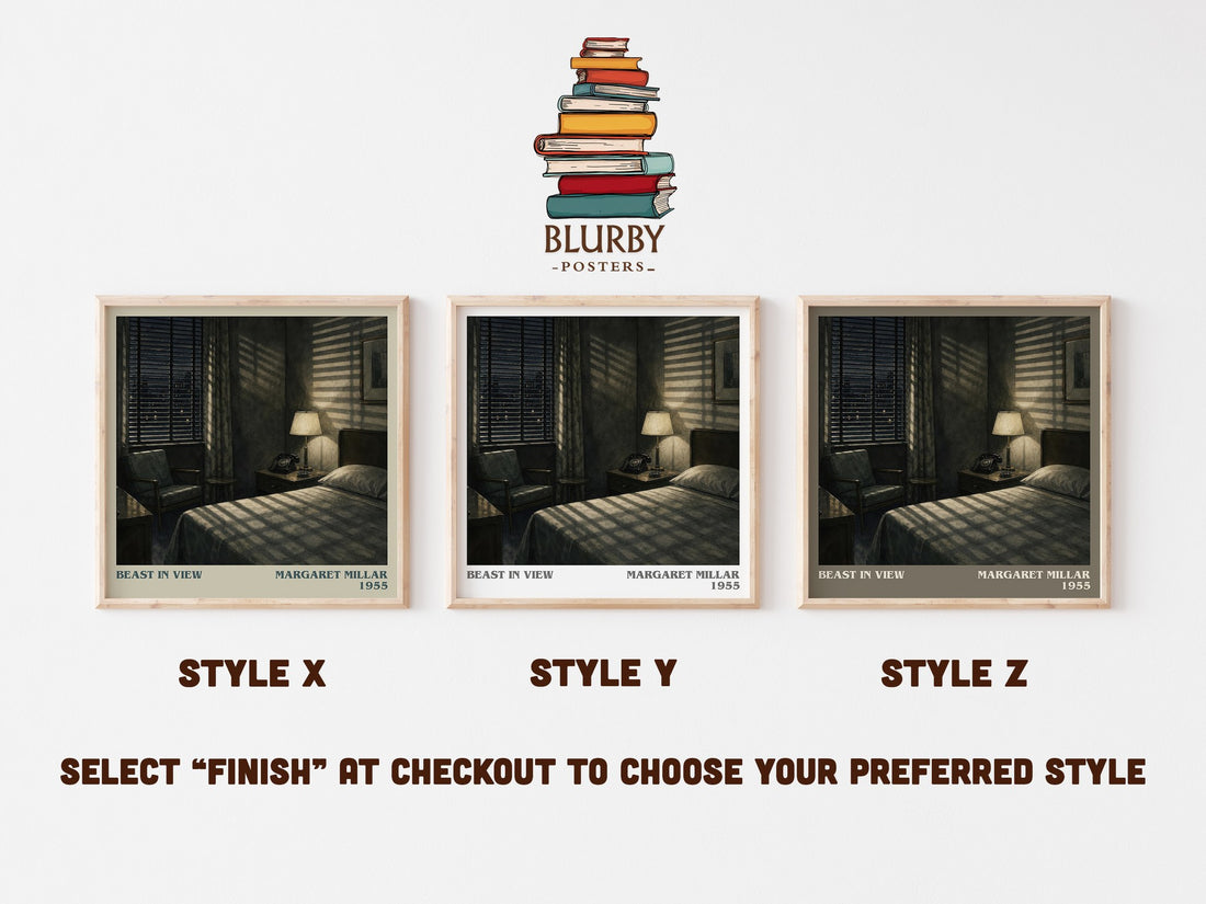 Beast In View literary print in frame leaning in hallway – mystery wall art
