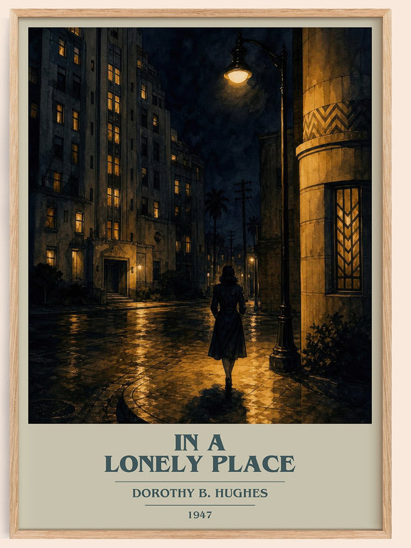 In A Lonely Place book cover book poster by Dorothy B. Hughes – framed literary art print