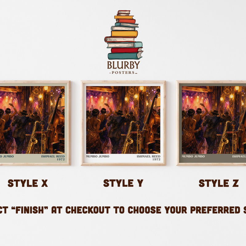 Mumbo Jumbo literary print in frame leaning in hallway – literary fiction wall art