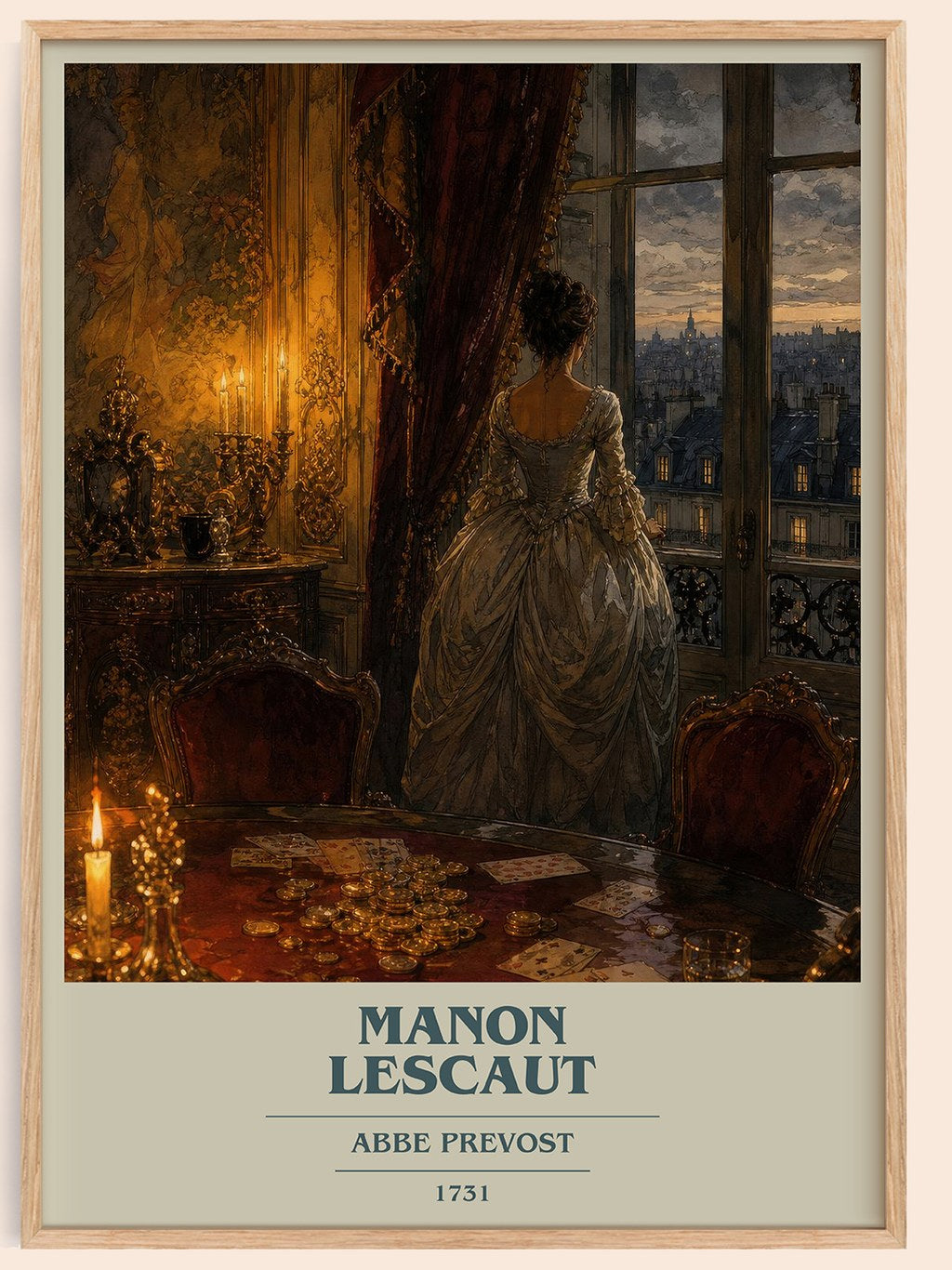 Manon Lescaut book cover book poster by Abbe Prevost – framed literary art print