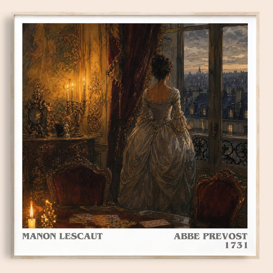Manon Lescaut literary book poster by Abbe Prevost – framed literary art print