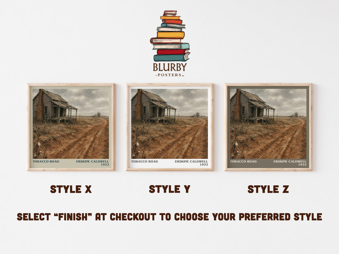 Tobacco Road literary print in frame leaning in hallway – literary fiction wall art (mockup)