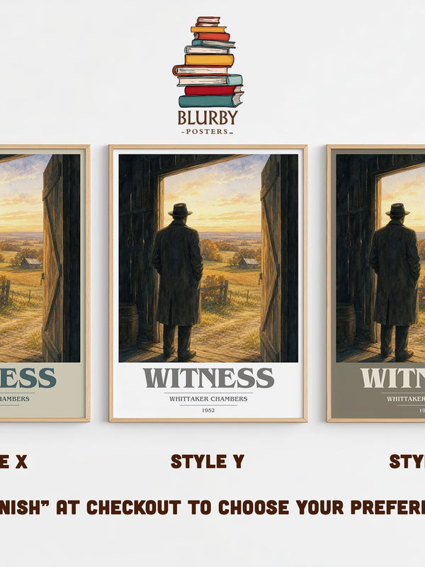 Witness book cover print in frame leaning in hallway – memoir wall art
