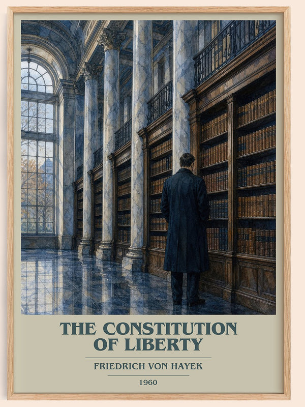 The Constitution of Liberty book cover book poster by Friedrich von Hayek – framed literary art print