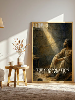 The Consolation of Philosophy watercolour print in frame leaning in hallway – philosophy wall art
