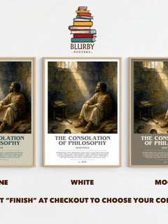 The Consolation of Philosophy bookish print framed by window – Stone, White and Mocha side by side – choose your colour