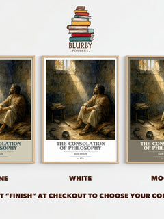 The Consolation of Philosophy book cover print framed by window – Stone, White and Mocha side by side – choose your colour